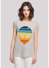F4NT4STIC Damen T-Shirt "Alien Sonnenuntergang Retro", grau, casual, Gr. XS, Obermaterial: 100% Baumwolle, Shirts, Premium Qualität