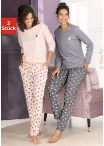 Vivance Dreams Pyjama pink Gr. 32/34 für Damen. Rundhals und Allover-Druck. Basic. Nachhaltig.