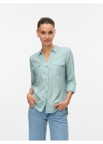 Véro Moda VERO MODA Damen Hemdbluse "VMBUMPY LS GLITTER SHIRT WVN GA NOOS"gray mist stripes:silber, modisch, Gr. L, gestreift, Web, Obermaterial: 98% Viskose,