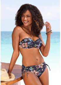 Lascana Damen Bikini-Hose "Malia", bunt, Gr. 38, bedruckt, floral, Microfaser, Polyamid, Microfaser, Badehosen, mit seitlicher Raffung mit tropischem