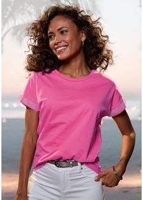 Lascana Kurzarmshirt 'mit glitzernem Strass-Design am Arm' pink Gr. 32/34 für Damen. Rundhals und Strass-Steine. Figurumspielend. Nachhaltig.