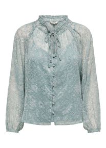 Only Damen Chiffonbluse "ONLELIZA LIFE LS V-NECK STRING TOP WVN"fog grün aop:w bohemian garden, modisch, Gr. XS, bedruckt, Jersey, Web, Obermaterial: