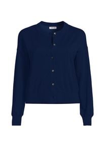 LANDS' END Kurzer Feinstrick-Cardigan aus Baumwolle, Damen,  Blau, Baumwolle, by Lands' End