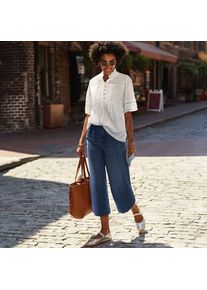 LANDS' END Culotte-Jeans mit Bundfalten Mid Waist, Damen,  Blau, Baumwolle/Polyester/Baumwoll-Mischung, by Lands' End