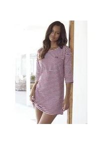 H.I.S. Nachthemd H.I.S, Damen, Gr. 52/54, N-Gr, rot (bordeaux), Single Jersey, Obermaterial: 95% Baumwolle, 5% Elasthan, bestickt, gestreift, Basic, loose fit mini, Rundhals, Kleider Nachthemd, mit Logostickerei auf der Brust