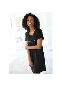 Bigshirt Vivance DREAMS, Damen, Gr. 32/34, schwarz, Single Jersey, Obermaterial: 100% Baumwolle, unifarben, Basic, bequem mini, Rundhals, Shirts, mit Frontdruck