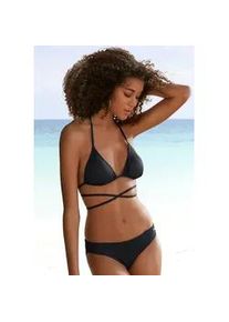 Triangel-Bikini Bruno Banani, Damen, Gr. 42, Cup C/D, schwarz, Microfaser, Recycling-Polyamid, unifarben, Bikini-Sets Triangel-Bikini, unifarben mit langem Bindeband