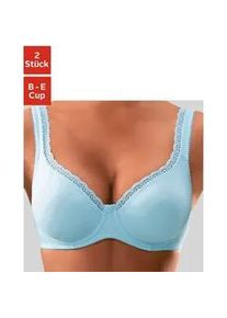 T-Shirt-BH Petite Fleur, Damen, Gr. 80, Cup C, blau (hellblau, wei&szlig;), Jersey, Obermaterial: 85% Baumwolle, 10% Polyamid, 5% Elasthan, BHs BH B&uuml;gel-BH Dirndl-BH T-Shirt-BH, mit ungef&uuml;tterten, nahtlosen Cups, aus Baumwollqualit&auml;t