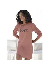 Nachthemd Vivance DREAMS, Damen, Gr. 32/34, N-Gr, orange (aprikose), Single Jersey, Obermaterial: 100% Baumwolle, bedruckt, unifarben mit Farbeinsatz, loose fit kurz, Rundhals, B&uuml;ndchen, Kleider Nachthemd, mit gro&szlig;em Frontprint