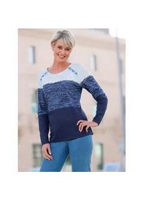 Langarmshirt Classic Basics "Rundhals-Shirt", Damen, Gr. 50, blau (eisblau, marine, bedruckt), 100% Baumwolle, gemustert, gestreift, mehrfarbig, Rundhals, Shirts Langarmshirt