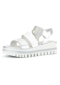 Keilsandalette Gabor, Damen, Gr. 42, silber (wei&szlig;, silberfarben), Glattleder, metallic, Schuhe, Sommerschuh, Sandale, Keilabsatz, mit drei Klettverschl&uuml;ssen