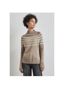 Strickpullover Street One, Damen, Gr. 34, beige (mocha glow meliert), Web, 37% Baumwolle, 34% Polyacryl, 26% Polyester, 3% Elasthan, gestreift, normal normal, hoch geschlossener Ausschnitt, B&uuml;ndchen, Pullover Strickpullover, mit Stehkragen