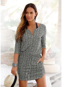 s.Oliver Sommerkleid mehrfarbig Gr. 34 für Damen. Rundhals und Allover-Druck. Figurumspielend