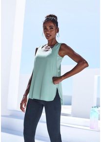 active by Lascana LASCANA ACTIVE Tanktop grün Gr. XS (32/34) für Damen. Rundhals und Logodruck, Mesheinsatz. Figurbetont