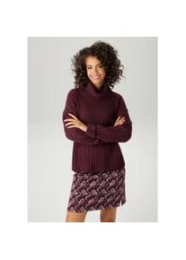 Strickpullover Aniston CASUAL, Damen, Gr. 38, rot (bordeaux), Strick, Obermaterial: 100% Polyacryl, Strukturmuster, unifarben, oversize h&uuml;ftlang, Umschlagbund, Pullover Strickpullover, in Streifen-Optik, Topseller