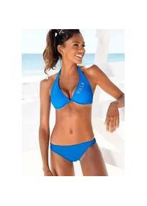 B&uuml;gel-Bikini Venice Beach, Damen, Gr. 36, Cup D, blau, Polyamid, unifarben, Bikini-Sets B&uuml;gel-Bikini, mit kontrastfarbigen Schriftzug