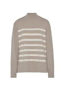 Rollkragenpullover Lascana, Damen, Gr. 36/38, beige (sand, creme), Strick, Obermaterial: 50% Viskose (LENZINGTM ECOVEROTM), 28% Polyester, 22% Nylon, gestreift, bequem, 1-Knopf-Manschette, Pullover Rollkragenpullover