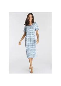 Nachthemd Vivance DREAMS, Damen, Gr. 32/34, N-Gr, blau (dunkelblau, hellblau gestreift), Single Jersey, Obermaterial: 100% Baumwolle, l&auml;ssig geschnitten ca. Mitte Wade, Rundhals, abgesteppt, Kleider Nachthemd, mit Seitenschlitzen f&uuml;r mehr Bewegungsfreiheit
