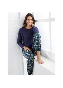 Schlafhose, Damen, Gr. 52/54, Normalgr&ouml;&szlig;en, blau (dunkelblau, bedruckt), 100% Baumwolle, gebl&uuml;mt, gemustert, mehrfarbig, Hosen Schlafhose
