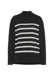 Rollkragenpullover Lascana, Damen, Gr. 44/46, schwarz (schwarz, creme), Strick, Obermaterial: 50% Viskose (LENZINGTM ECOVEROTM), 28% Polyester, 22% Nylon, gestreift, bequem, 1-Knopf-Manschette, Pullover Rollkragenpullover