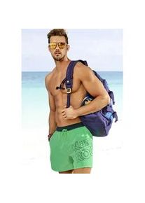 Badeshorts Kangaroos "Adams", Herren, Gr. XXL (58/60), N-Gr, gr&uuml;n, Microfaser, kontrastfarbene Details, Badehosen Badeshorts, mit gro&szlig;em Logoschriftzug