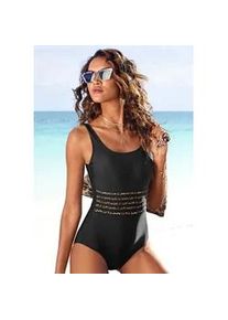 Badeanzug Lascana "Adele", Damen, Gr. 52, Cup C, schwarz (schwarz, leo), Recycling-Polyamid, unifarben, Badeanz&uuml;ge Badeanzug, mit Shaping-Effekt und bedruckten Details