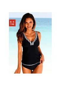 B&uuml;gel-Tankini Lascana, Damen, Gr. 40, Cup D, schwarz-wei&szlig; (schwarz, wei&szlig;), Polyamid, kontrastfarbene Details, unifarben, Bikini-Sets, mit Karo-Kontrastdetails an Hose und Top