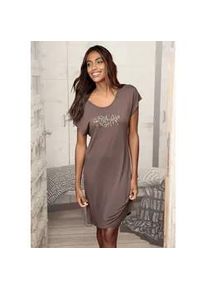 Nachthemd Lascana, Damen, Gr. 32/34, N-Gr, braun, Single Jersey, Obermaterial: 100% Viskose, unifarben, kurz, Rundhals, angeschnitten, Kleider Nachthemd, mit angeschnittenen &Auml;rmeln