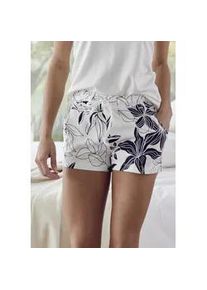 Schlafshorts Lascana, Damen, Gr. 40/42, N-Gr, beige (ecru, allover, gebl&uuml;mt), Single Jersey, Obermaterial: 50% Baumwolle, 50% Viskose, gebl&uuml;mt, bequem kurz, Hosen, mit floralem Druck