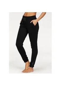 Relaxhose BENCH. LOUNGEWEAR, Damen, Gr. 32/34, N-Gr, schwarz, Sweatware, Obermaterial: 60% Baumwolle, 40% Polyester, unifarben, Basic, bequem lang, Hosen Relaxhose, mit schmalem Bein und Zipper am Saum, Loungewear, Loungeanzug, Topseller