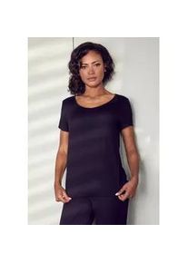 Pyjamaoberteil Lascana, Damen, Gr. 40/42, schwarz, Single Jersey, Obermaterial: 95% Viskose, 5% Elasthan. Spitze: 88% Polyamid, 12% Elasthan, unifarben, bequem h&uuml;ftlang, Rundhals, eingesetzt, Shirts, mit Spitzeneinsatz am R&uuml;cken