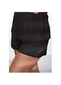 Schlafshorts Lascana, Damen, Gr. 32/34, N-Gr, schwarz, Single Jersey, Obermaterial: 95% Viskose, 5% Elasthan. Spitze: 88% Polyamid, 12% Elasthan, unifarben, loose fit kurz, Hosen, mit edlen Spitzendetails