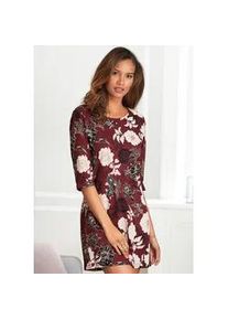 Nachthemd s.Oliver, Damen, Gr. 32/34, N-Gr, rot (bordeaux, gebl&uuml;mt, mehrfarbig), Single Jersey, Obermaterial: 50% Baumwolle, 50% Viskose, gebl&uuml;mt, gemustert, mehrfarbig, Basic kurz, Rundhals, Umschlagsaum, Kleider Nachthemd, im Blumen-Dessin mit halbem &Auml;rmel