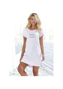 Nachthemd Vivance DREAMS, Damen, Gr. 36/38, N-Gr, lila (helllila), Single Jersey, Obermaterial: 100% Baumwolle, bedruckt, unifarben, Basic ca. Mitte Oberschenkel, Rundhals, abgesteppte Kante, Kleider Nachthemd, mit Statementdruck