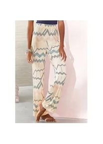 Pyjamahose Lascana, Damen, Gr. 40/42, N-Gr, beige (beige, allover), Single Jersey, Obermaterial: 95% Viskose, 5% Elasthan, bedruckt, gemustert, Basic, bequem lang, Hosen Pyjamahose, mit grafischem Zick-Zack Muster
