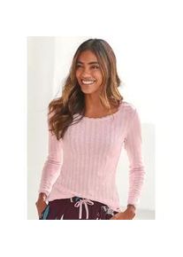 Pyjamaoberteil s.Oliver, Damen, Gr. 36/38, rosa (blassrosa), Feinstrick, Obermaterial: 100% Baumwolle, unifarben, figurumspielend h&uuml;ftlang, Rundhals, eingesetzt Spitze, Shirts, aus Ajour-Strick