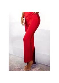 Schlafhose Lascana, Damen, Gr. 40/42, N-Gr, rot (feuerrot), Single Jersey, Obermaterial: 95% Viskose, 5% Elasthan, unifarben, gerade lang, Hosen Schlafhose, mit Spitzeneins&auml;tzen