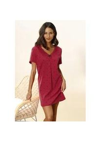 Nachthemd Vivance DREAMS, Damen, Gr. 32/34, N-Gr, rot, Single Jersey, Obermaterial: 100% Baumwolle, gemustert, bequem kurz, V-Ausschnitt, eingesetzt H&auml;kelkante, Kleider Nachthemd, mit Herzchen-Druck