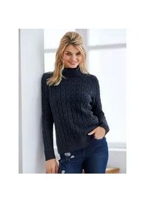 Rollkragenpullover Heine "Rollkragen-Pullover", Damen, Gr. 42, blau (marine), 60% Viskose, 40% Baumwolle, unifarben, Pullover Rollkragenpullover