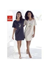 Bigshirt Vivance DREAMS, Damen, Gr. 32/34, beige (sand, anthrazit), Single Jersey, Obermaterial: 100% Baumwolle. Melange in der Packung: 52% Baumwolle, 48% Polyester, bedruckt, Basic, loose fit mini, Rundhals, abgesteppt, Shirts, mit Frontdruck