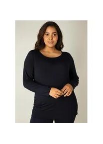 Langarmshirt Base Level Curvy, Damen, Gr. 50, blau (dunkelblau), Web, Obermaterial: 96% Viskose, 4% Elasthan, unifarben, regular fit h&uuml;ftbedeckend, Rundhals, Shirts Langarmshirt, mit Rundhalsausschnitt