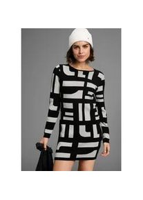 Strickkleid BOYSEN'S, Damen, Gr. 46, N-Gr, schwarz-wei&szlig; (schwarz, wei&szlig;), Strick, Obermaterial: 50% Viskose, 26% Polyamid, 24% Polyester, gemustert, gepflegt, kontrastfarbene Details, figurbetont mini, Rundhals, Strickkante, Kleider Strickkleid, aus modischem Jacquardstrick mit Rundhalsausschnitt