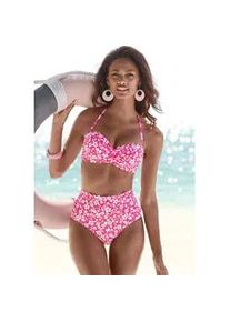 B&uuml;gel-Bandeau-Bikini-Top Vivance "Leni", Damen, Gr. 36, Cup C, wei&szlig; (neonpink, wei&szlig;), Microfaser, bedruckt, floral, Bikini-Oberteile, mit gelaserter Wellenkante