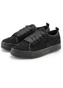 Sneaker Lascana, Damen, Gr. 37, schwarz, Obermaterial: 100% Textilmaterial. Decksohle: 100% Textilmaterial. Futter: 100% Textilmaterial. Laufsohle: 100% Synthetik, unifarben, Basic, Schuhe Sneaker, mit leichter Plateausohle und Spitze, Schn&uuml;rhalbschuhe, Freizeitschuhe