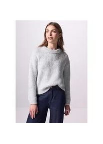Strickpullover STREET ONE STUDIO, Damen, Gr. 42, silber (fluffy silber meliert), Stoff, 60% Polyester, 30% Polyamid, 10% metallisierte Fasern, gl&auml;nzend, normal normal, Rundhals, B&uuml;ndchen, Pullover Strickpullover, aus Feinstrick