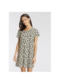 Nachthemd Vivance DREAMS, Damen, Gr. 36/38, N-Gr, gelb (hellgelb mit leodruck), Single Jersey, Obermaterial: 100% Baumwolle, Basic, bequem ca. Mitte Oberschenkel, Rundhals, Kleider Nachthemd, mit Animal-Print