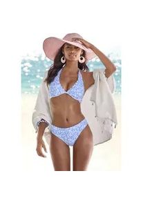 Bikini-Hose Vivance "Leni", Damen, Gr. 34, N-Gr, blau (himmelblau, wei&szlig;), Microfaser, bedruckt, floral, Badehosen Bikini-Hose, mit gelaserter Wellenkante