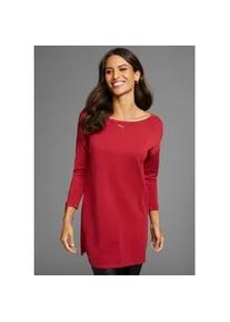 Longpullover Laura Scott, Damen, Gr. 36, rot, Strick, Obermaterial: 70% Viskose, 30% Polyamid, clean, unifarben, l&auml;ssig geschnitten h&uuml;ftbedeckend, Rundhals, Pullover Longpullover, mit Schn&uuml;rung am &Auml;rmel und U-Boot Ausschnitt