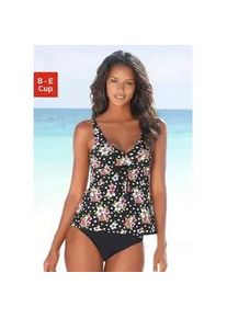 B&uuml;gel-Tankini Lascana, Damen, Gr. 50, Cup C, schwarz (schwarz, bedruckt), Polyamid, floral, gepunktet, Bikini-Sets, im angesagten Design