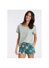 Shorty Lascana, Damen, Gr. 32/34, gr&uuml;n (gr&uuml;n, gebl&uuml;hmt), Single Jersey, Obermaterial: 50% Baumwolle, 50% Viskose, Basic schmal, tiefer Rundhals, Homewear-Sets Shorty, mit elegantem Blumenmuster